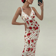 Paneled lace slip dress