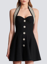 Black A-Line Halter Bandage Rhinestone Dress