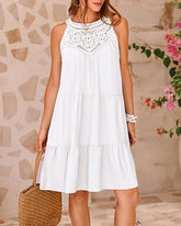 Hollow Lace Stitching Halter Neck A-Line Dress