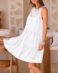 Hollow Lace Stitching Halter Neck A-Line Dress