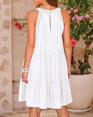 Hollow Lace Stitching Halter Neck A-Line Dress