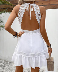 Deep V Backless Embroidery Lace Dress