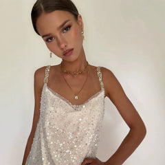 Strapless Sequined Tie-Back Fitted Gown Dress