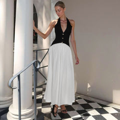 Halter neck dress with contrasting buttons