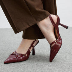 Heel Pointed Toe Buckle Strap Pumps
