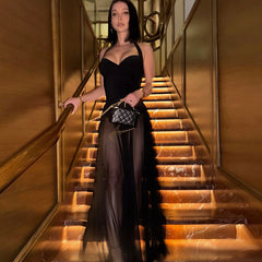 Lace panelled long dress