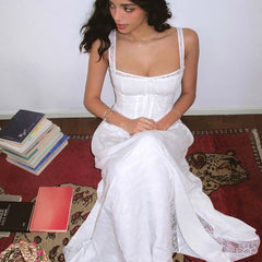 Lace Panel Square Neck Sleeveless Suspender Dress