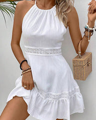 Deep V Backless Embroidery Lace Dress