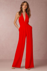 Deep V Cotton and linen Loose Sleeveless Jumpsuit