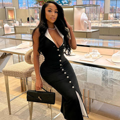 A Color-Blocking Slimming Button Dress