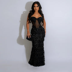 Sequined Party Halter Hips A-Line Dress
