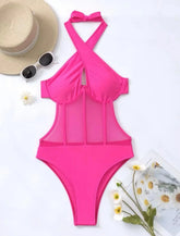 One Piece Bikini Grenadine Solid black Cross Bandage Hollow Out Swimwear Beach Backless Bathing Suit Monokini