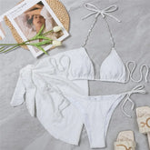 Pearl String Halter Swimwear with Cover Up Bikinis Sets