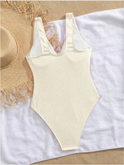 Pink One Piece Swimsuit Metal Starfish Ornament Hollow Out V Neck Tummy Control Swimwear Beach Bathing Suit Monokini