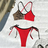 Red Leopard Print Thong Micro Bikini Set