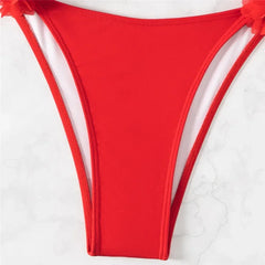 Red Mesh Flower Bandeau Bikinis Sets