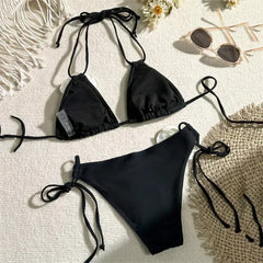 3D Flower Black Triangle Bikinis Sets