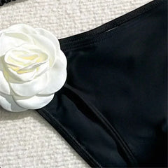 3D Flower Black Triangle Bikinis Sets