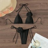 3D Flower Black Triangle Bikinis Sets