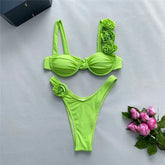3D Flower Rose Red Push Up Bikinis Sets