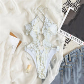 Backless White Swimsuit Woman One Piece Snake Pattern Swimwears Hollow Out Monokini Metal Ring String High Cut Bather