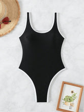 Black Patchwork One Piece Swimsuit Hollow Out Backless Slim Thong Swimwear Beach Bathing Suit Holiday Monokini