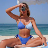 Blue Patchwork Bikini Set