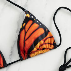 Butterfly Print Swimwear String Bikinis Set