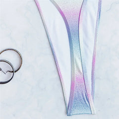 Color Shiny Bikini Swimsuit One Piece Swimwear String Thong Backless Monokini High Cut Bathing Swimming Suits Wear