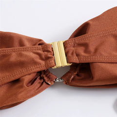 Diamond Ring Brown Ruched Swimwear Bandeau Bikinis Sets
