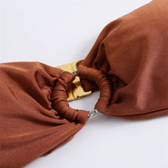 Diamond Ring Brown Ruched Swimwear Bandeau Bikinis Sets
