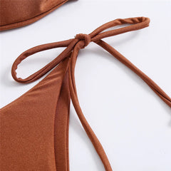 Diamond Ring Brown Ruched Swimwear Bandeau Bikinis Sets