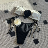 Flower Bandeau Swimwear Thong Bikini Lace-up Swimsuit Swimming Bathing Suit Brazilian Bikinis Sets