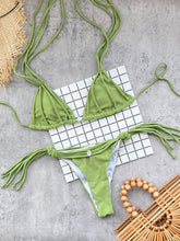 Green Bikini Braiding Rope Bandage Push Up Tassel Shell Thong Swimsuit Bathing Suit Two Piece Swimwear