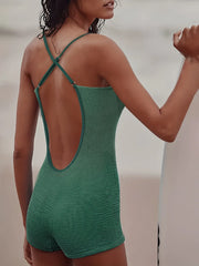 Green Black One Piece Swimsuit Pleate Hollow Out Backless Swimwear Beach Bathing Suit Vacation Monokini