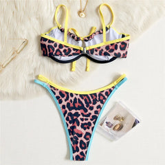 Leopard Print Swimwears Push Up Bikini Triangle Thong Swimsuit Woman String Bathing Suit Brazilian Bikinis Sets