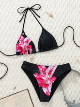 Leopard Print Two Piece Swimsuit Halter Push Up Bra Backless High Waist Bikini Set