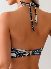 Navy Leaves Print Bikini Set