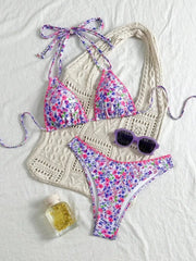Pink Floral Print Bikini Set
