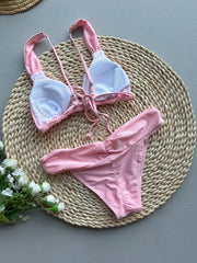 Pink Pleate High Waist Bikni Set