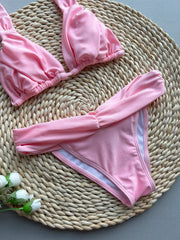 Pink Pleate High Waist Bikni Set