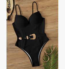 Push Up Underwire Swimwear Solid White Black Padded Buckle One Piece Swimsuit Beach Bathing Suit Bodysuit Monokini