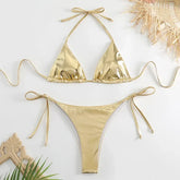 Red Shiny Triangle Micro Thong Bikinis Sets