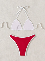 Red Swimsuit Halter Push Up Bra Thong Swimwear Holiday Bikinis Sets