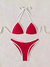 Red Swimsuit Halter Push Up Bra Thong Swimwear Holiday Bikinis Sets