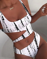 Solid Black One Piece Swimsuit Beach Leopard Push Up Tummy Control Swimwear Cut Out Bathing Suit High Waist Swimwear