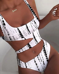 Solid Black One Piece Swimsuit Beach Leopard Push Up Tummy Control Swimwear Cut Out Bathing Suit High Waist Swimwear