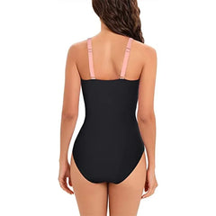 Stripe Patchwork Swimwear V-neck One Piece Bikini High Waist Slim Monokini Suspender Backless Beachwear