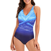 Stripe Patchwork Swimwear V-neck One Piece Bikini High Waist Slim Monokini Suspender Backless Beachwear