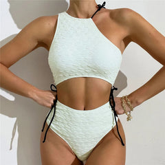 White High Waist Swimwear String Lace Up Bikinis Sets